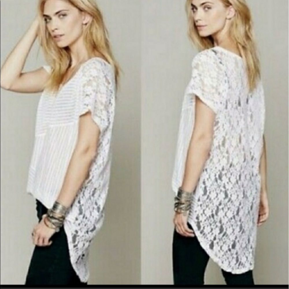 Free People Daydream Lace White Flowy Boho Top NWT XS